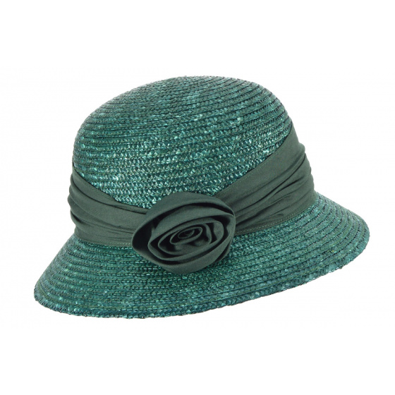 Calvi Green Natural Straw Cloche Hat - Seeberger