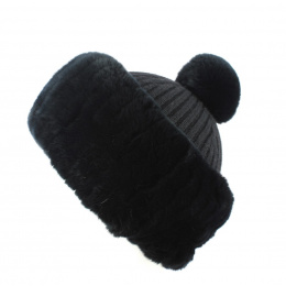 Rex Cashmere & Fur Pom-Pom Beanie Black - Traclet