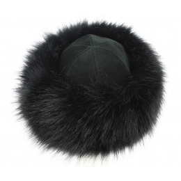Nastasia Leather & Faux Mink Fur Black Toque - Traclet