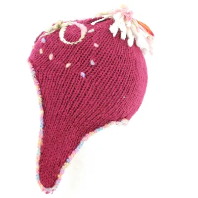 Girls Peruvian beanie ⇒ Buy Inca beanie, cherry color Reference: 1207 | Chapellerie Traclet