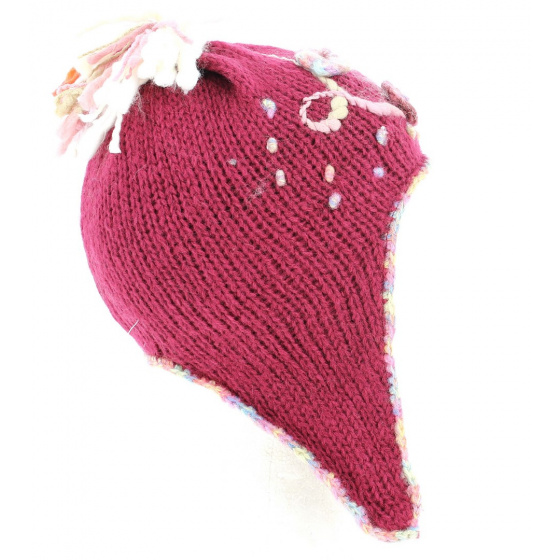 Bonnet péruvien cerise pour fille  Bonnet péruvien cerise pour fille