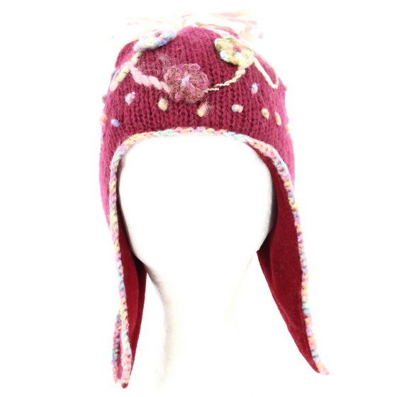 Bonnet péruvien cerise pour fille  Bonnet péruvien cerise pour fille