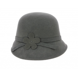 Angelina Gray Wool Felt Cloche Hat - Traclet