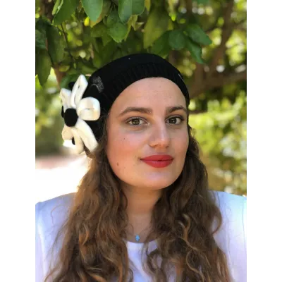 Béret Irma Coton Fleur Noir- BeBeret Reference : 9029 | Chapellerie Traclet