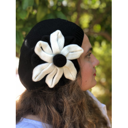 Irma Cotton Flower Black Beret - BeBeret