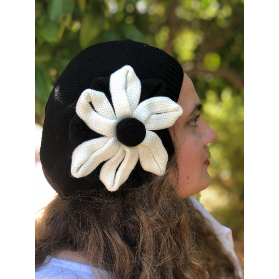 Irma Cotton Flower Black Beret - BeBeret Irma Cotton Flower Black Beret - BeBeret