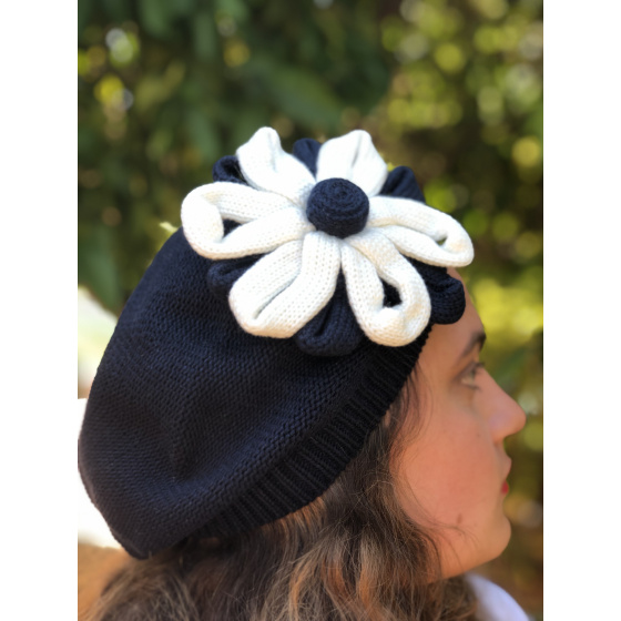 Irma Cotton Flower Black Beret - BeBeret Irma Cotton Flower Black Beret - BeBeret