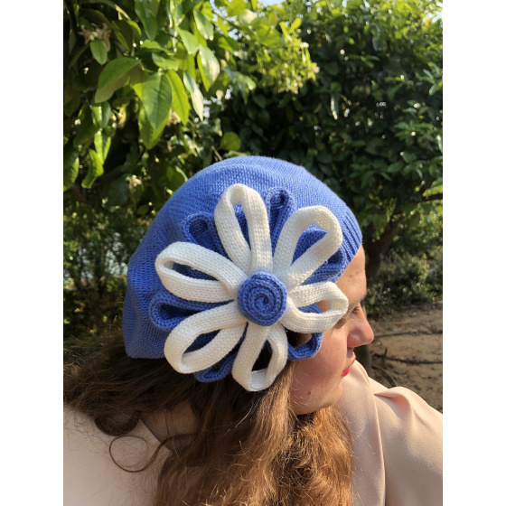 Irma Cotton Flower Blue Beret - BeBeret
