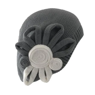 Leila Cotton Beret with Grey & White Flower - BeBeret Reference: 9655 | Traclet Hat Shop