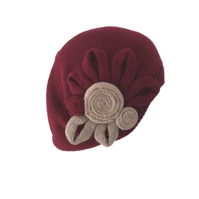 Béret Leïla Coton Fleur Bordeaux & Beige- BeBeret Reference : 9656 | Chapellerie Traclet