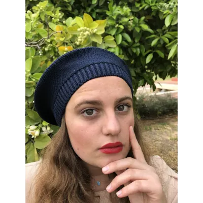 Navy Cotton Sacha Beret - BeBeret Reference: 9664 | Traclet Hat Shop