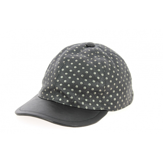 Black Leather Borchiata Baseball Cap - Traclet