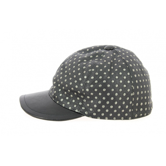 Black Leather Borchiata Baseball Cap - Traclet