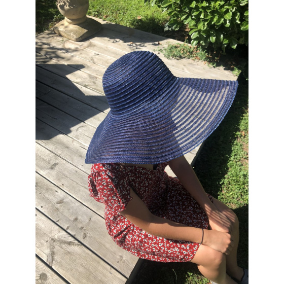 Navy Blue & Transparent Yvoire Wide-Brimmed Hat - Traclet Navy Blue & Transparent Yvoire Wide-Brimmed Hat - Traclet