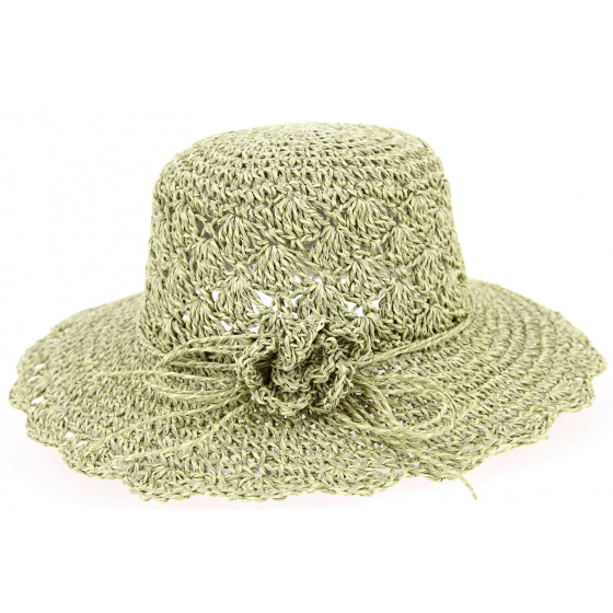 Michela Green Paper Straw Wide Brim Hat - Traclet