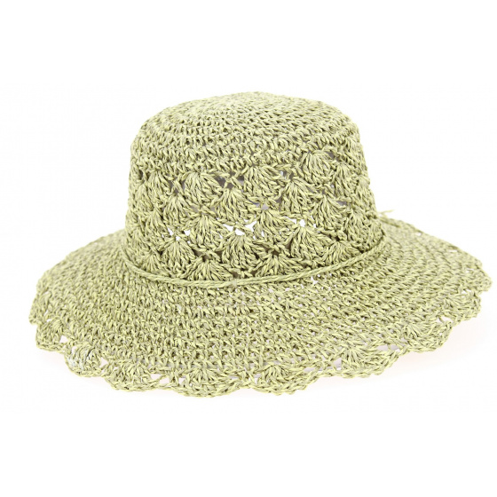 Michela Green Paper Straw Wide Brim Hat - Traclet