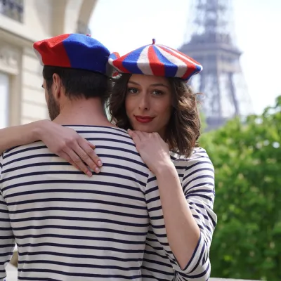 Blue/Off-white/Red Supporter Beret - The French Beret Reference: 9064 | Traclet Hat Shop