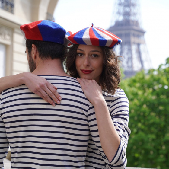 Blue/Ecru/Red Supporter Beret - The French Beret