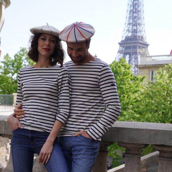 La Marinière Beret Blue/Ecru/Red - the French beret