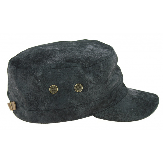 Black Leather Army Cap Rooten - Aussie Apparel Black Leather Army Cap Rooten - Aussie Apparel