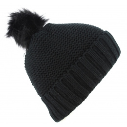 Black Danica Pompom Beanie - Traclet
