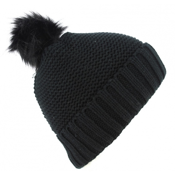 Black Danica Pompom Beanie - Traclet