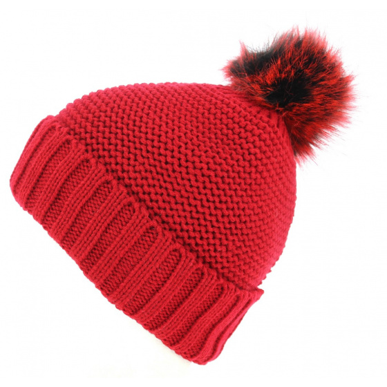 Red Danica Pom Pom Beanie - Traclet
