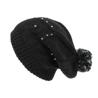 Long Pompom Beanie Birama Black - Traclet  Reference: 4487 | Traclet Hat Shop