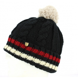 Absie Tricolor Black Pom-Pom Beanie - Traclet