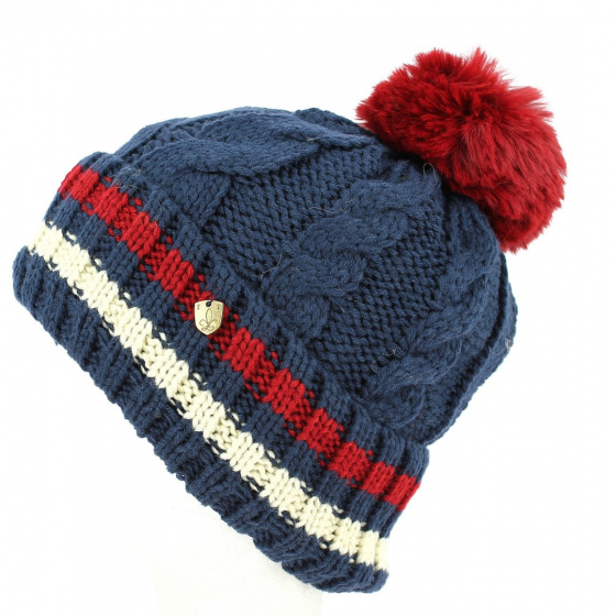Tricolor Ocean Absie Pom-Pom Beanie - Traclet