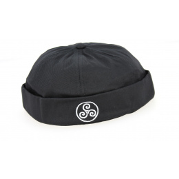 Black Cotton Docker Beanie with Triskelion - Traclet