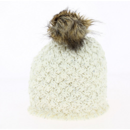 Maggy Faux Fur Wool Pom-Pom Beanie Cream - Herman