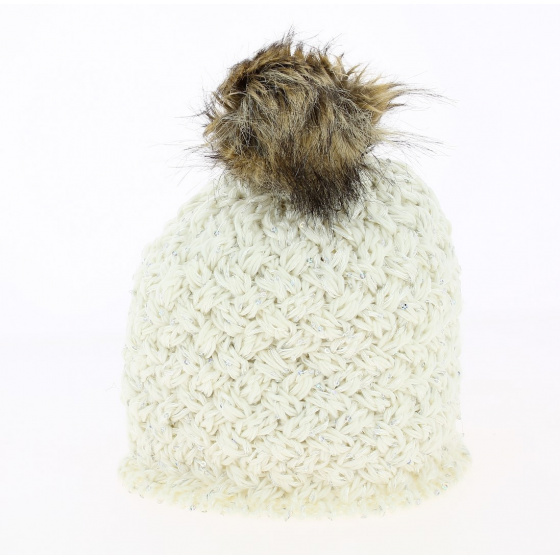 Bonnet Pompon Maggy Fausse Fourrure Laine Crème- Herman Bonnet Pompon Maggy Fausse Fourrure Laine Crème- Herman