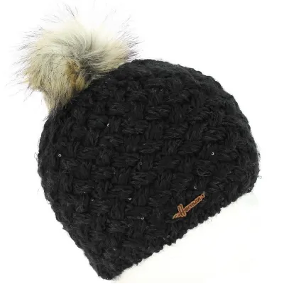 Maggy Faux Fur Wool Pom-Pom Beanie Black - Herman Reference: 4231 | Traclet Hat Shop