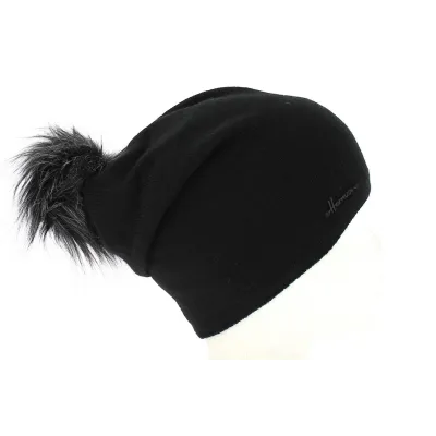 Louise Black Faux Fur Pompon Beanie- Herman