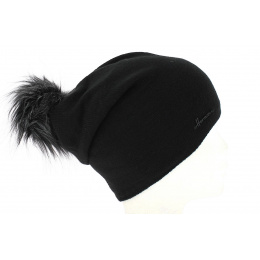 Louise Black Faux Fur Pompon Beanie- Herman