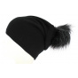 Beanie Pompom Louise Faux Fur Black - Herman