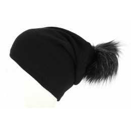 Louise Black Faux Fur Pompon Beanie- Herman