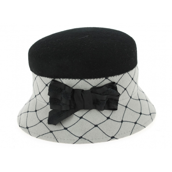 Chapeau Cloche Vadossi  Feutre Laine Noir & Gris- Traclet 