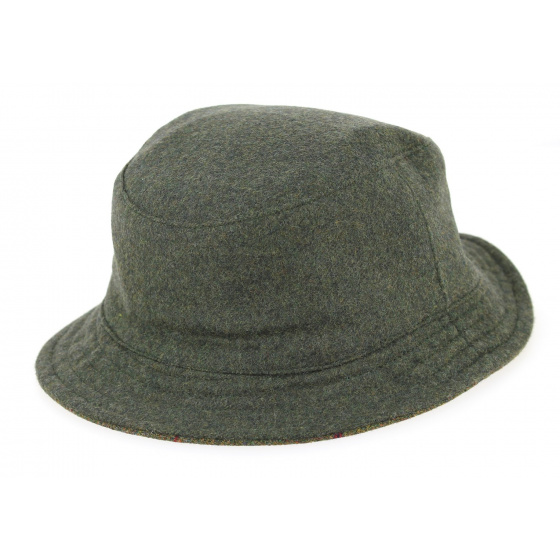 Reversible Bucket Hat Clipper Checkered Khaki Wool & Cotton - City Sport