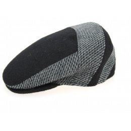 Black & Gray Wool Ferrara Flat Cap - Traclet