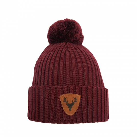 Caribou Merino Wool Burgundy Pom Pom Beanie - Super Yellow