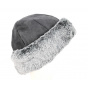 Nayeli Leather & Faux Fur Beanie Anthracite - Traclet