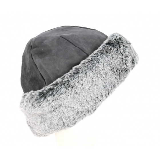 Toque Nayeli Cuir & Fausse Fourrure Anthracite- Traclet