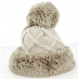 Allos Beige Faux Fur Pom-Pom Beanie - Traclet