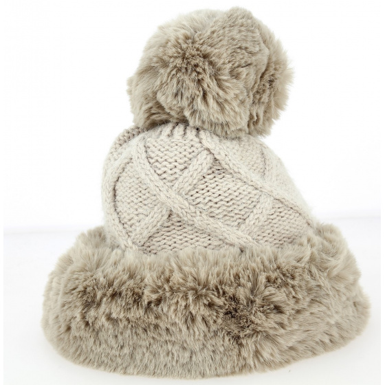 Allos Beige Faux Fur Pom-Pom Beanie - Traclet