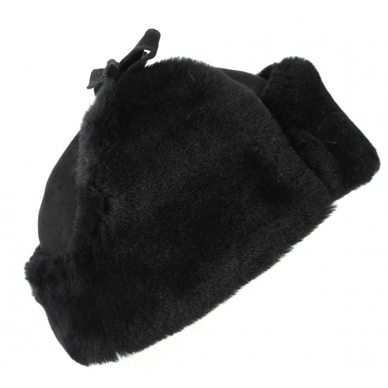 Black Sheepskin Real Fur Ushanka/Hat - Traclet Black Sheepskin Real Fur Ushanka/Hat - Traclet