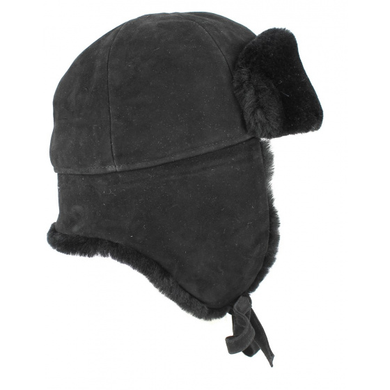 Black Sheepskin Real Fur Ushanka/Hat - Traclet Black Sheepskin Real Fur Ushanka/Hat - Traclet