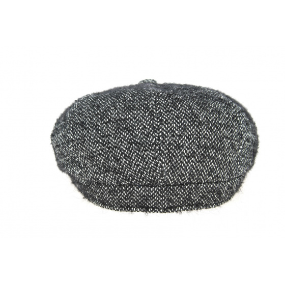 Black and White Rimini Tweed Hatteras Cap - Traclet Black and White Rimini Tweed Hatteras Cap - Traclet