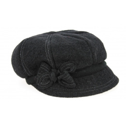 Black Wool Ravarino Newsboy Cap - Traclet